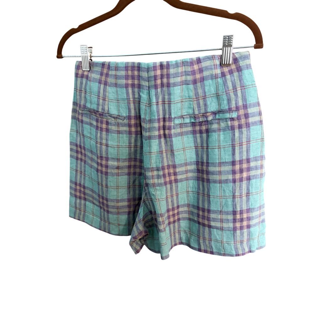 NEW LANHTROPY 100% Linen Shorts Pleated Plaid Pockets M Preppy Coastal Summer - Picture 3 of 6